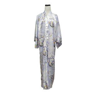 Ichiban floral print satin polyester kimono long robe . made in Japan